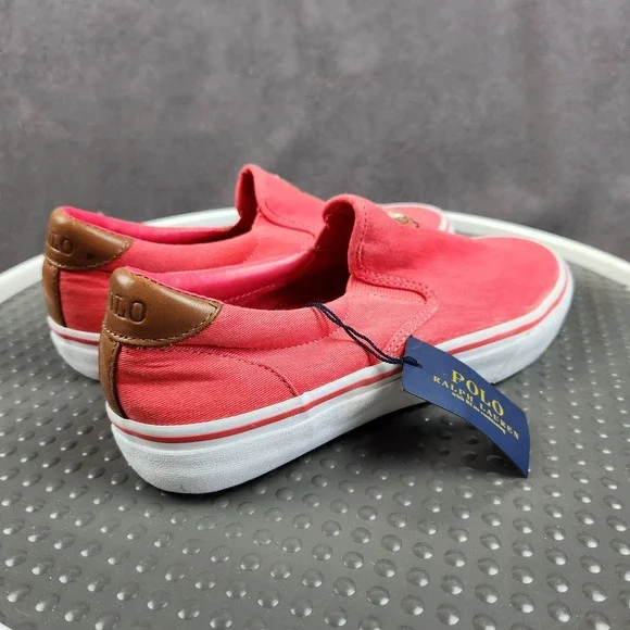 Polo Ralph Lauren Thompson Sneakers Mens Size 9D Red Canvas Slip On Casual NEW